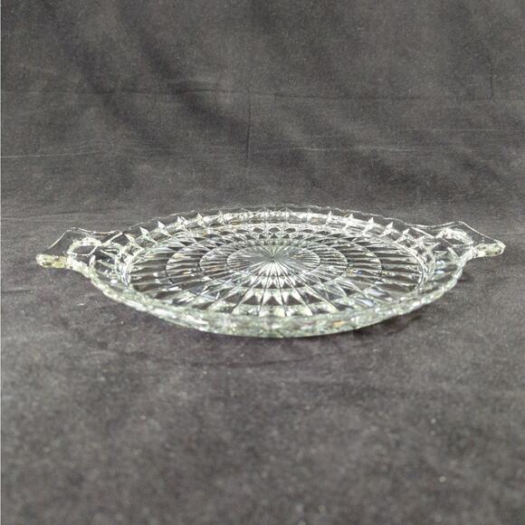 Jeanette Glass Windsor Clear Diamond Pattern Handled Sandwich Plate 12" - Picture 3 of 6